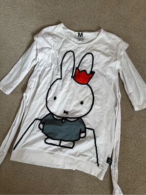 miffy White Long Sleeve Tee with Red Crown and Blue Shirt